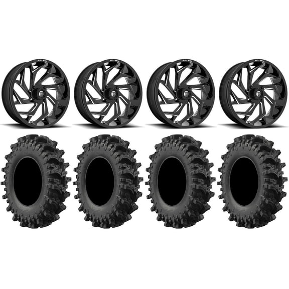 Fuel Reaction 18" Wheels Black 32" MotoSlayer Tires Kawasaki Mule Pro FXT