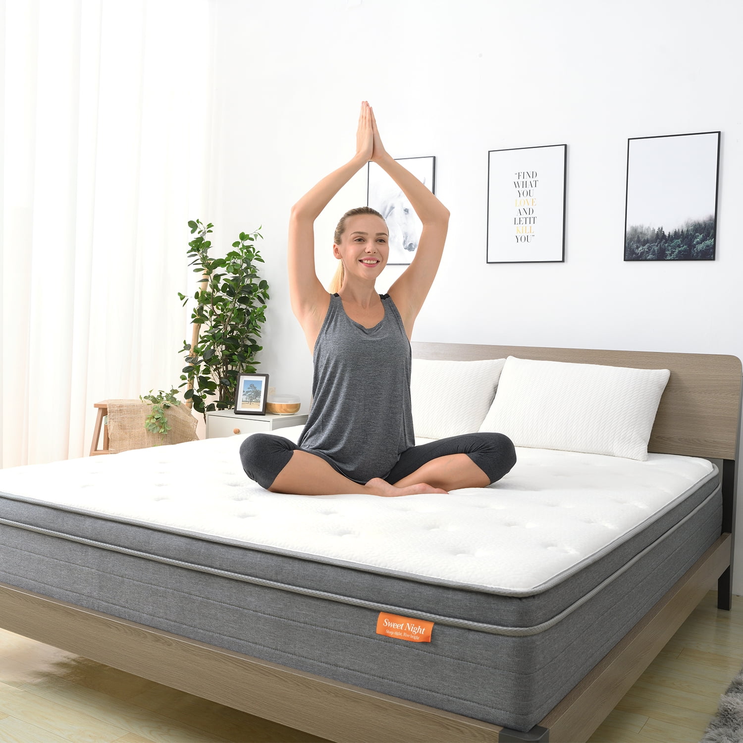 King Size Gel Memory Foam for Sleep Cool Motion Isolating Individually Wrapped Coils Sweetnight King Mattress in a Box 12 Inch Plush Pillow Top Hybrid Mattress CertiPUR-US Certified