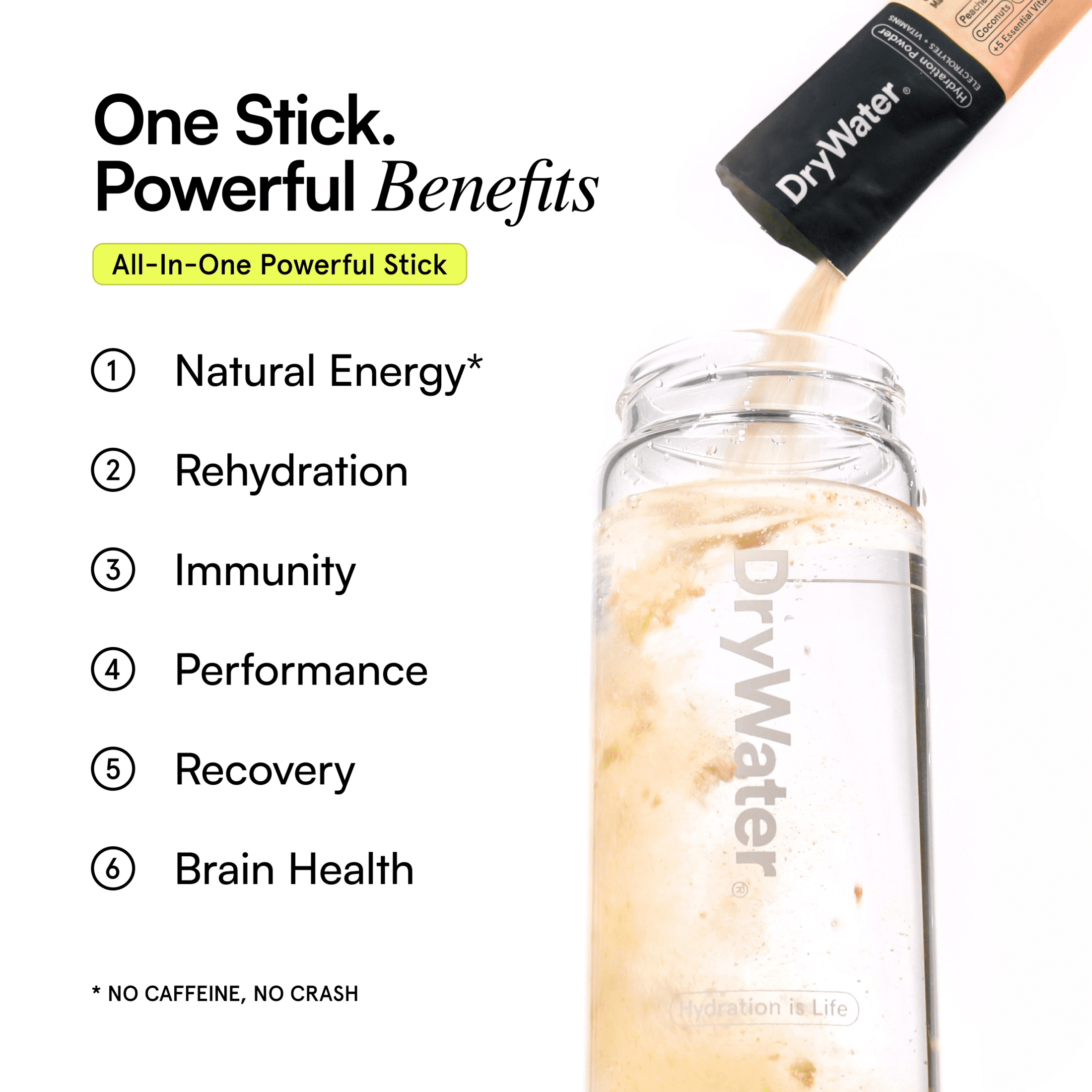 DryWater Hydration Powder with Electrolytes and Vitamins, Peach Mango Flavor, 6 Pack