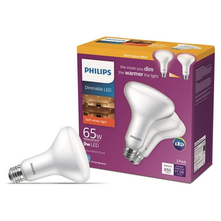 Philips Led Bulb Br30 Philips 65-Watt Equivalent with Warm Glow BR30 Dimmable LED ENERGY STAR Light Bulb, Soft White (3-Pack) ()