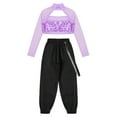 thumbnail image 4 of TTAO Kids 2Pcs Tracksuit Girls Shiny Crop Top with  Cargo Pants Outfits for Hip Hop Sports Dancewear Lavender 10, 4 of 7