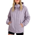 thumbnail image 3 of Vinsonshop Zip Up Hiking Windbreaker for Women Waterproof Hooded Rain Jacket Colorblock Lightweight Outdoor Raincoat Athletic Activewear Gorpcore Utility Jackets Light Violet 3XL, 3 of 5