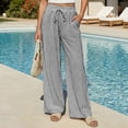 thumbnail image 2 of VEKDONE Womens Drawstring Wide Leg Pants Casual Elastic High Waist Striped Palazzo Trouser Loose Fit Lightweight Beach Lounge Pants with Pockets Black XXL, 2 of 9