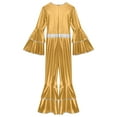thumbnail image 6 of Xnihocha Women Disco Jazz Dance Outfit 70s 80s Prom Metallic Shiny Flare Jumpsuit Party Hippie Clothes Gold L, 6 of 7