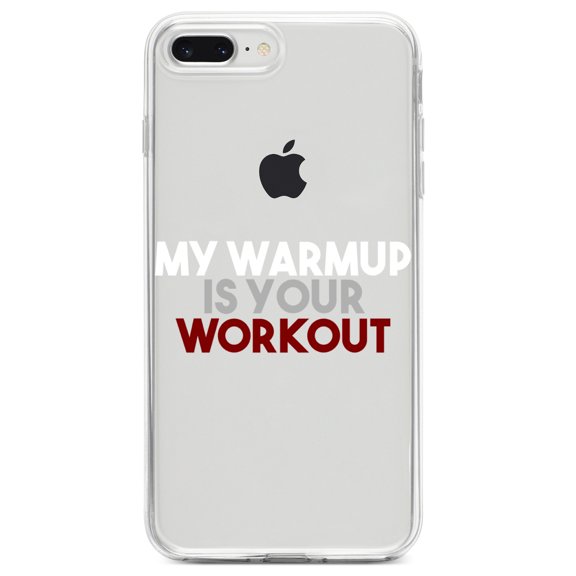 DistinctInk Clear Shockproof Hybrid Case for iPhone 7 PLUS / 8 PLUS (5.5" Screen) TPU Bumper Acrylic Back Tempered Glass Screen Protector - My Warmup is Your Workout