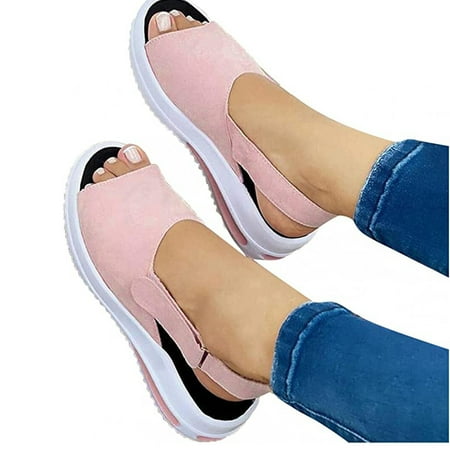 

Women\ s Sandals Summer Open Toe Breathable Slip-on Shoes Hook & Loop Closure
