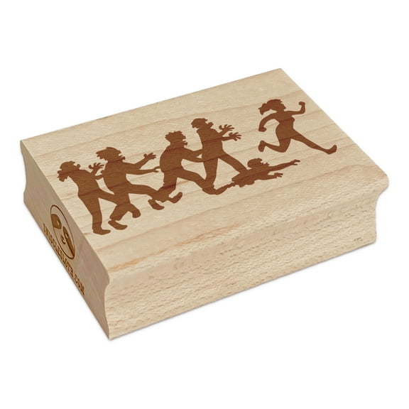 Undead Zombies Monsters Chasing Woman Rectangle Rubber Stamp Stamping Scrapbooking Crafting - Small 1.7in
