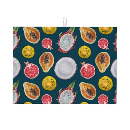 

Dish Drying Mats for Kitchen Counter - Papaya pitaya Pomegranate 18x24in Dish Drying Pad Coffee Mat with Hanging Loop Super Absorbent Kitchen Counter Mat Coffee Bar Accessories