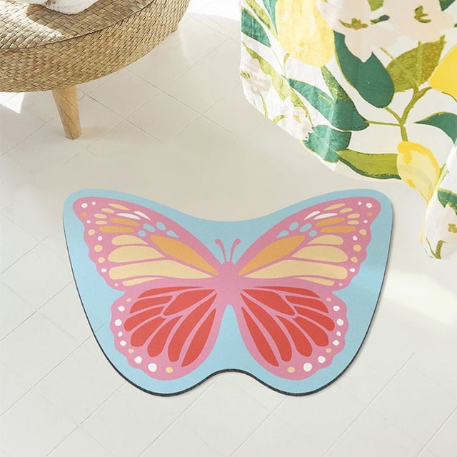 Xihbxyly Tapete de Diatomeas con Diseño de Mariposas, Superabsorbente, Base Antideslizante, Superficie Suave y Cómoda, Apto para Baño y Cocina, Apto para Toda La Familia, 60 X 40 Cm