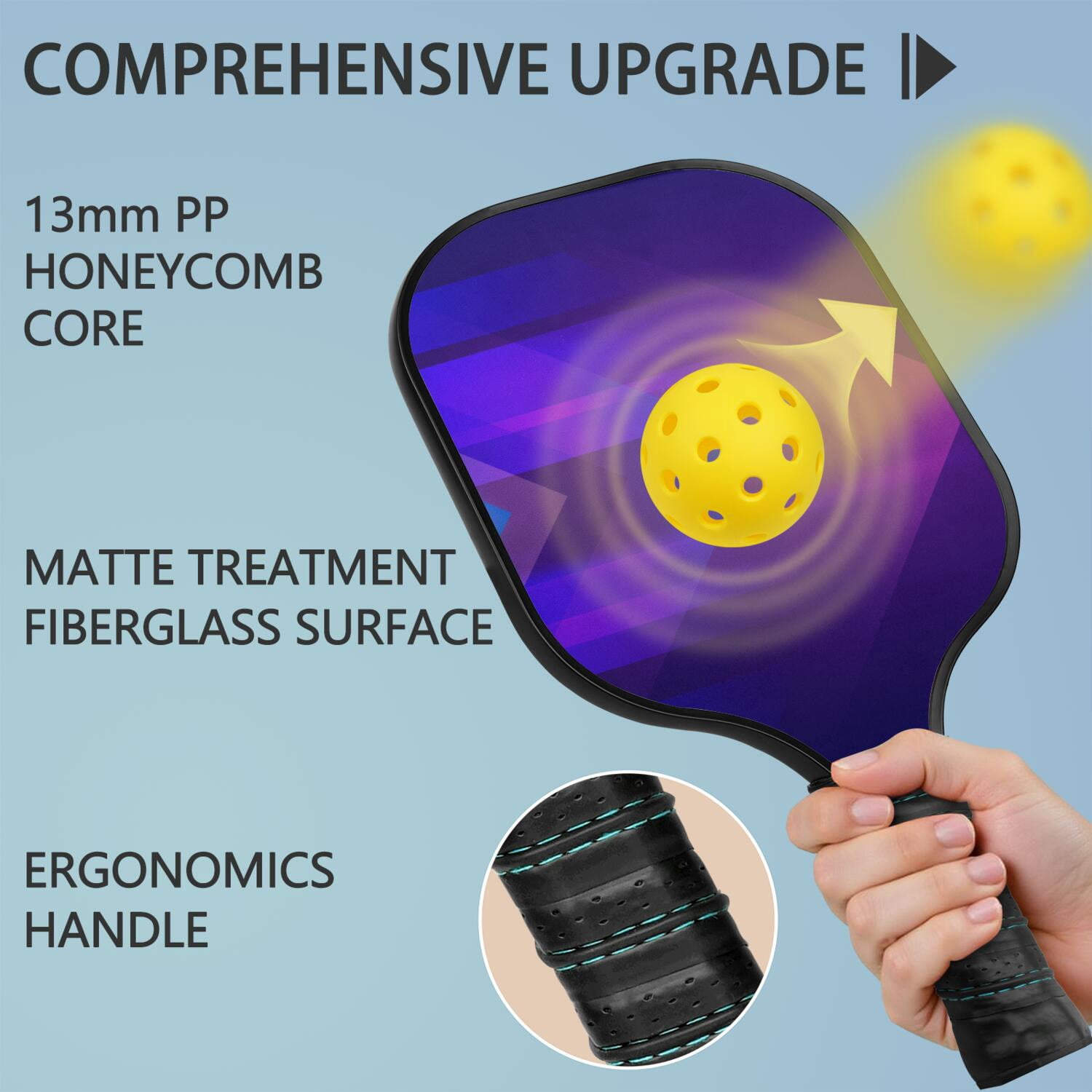 Pickleball Paddles Set Of 2, Fiberglass Surface, Thunder, Speed Print, 4 Balls & Bag
