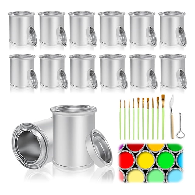Paquete De 12 Latas De Pintura VacíAs Con Tapas, Latas De Pintura VacíAs Sin Revestimiento Con Capacidad 1/2 , Contenedores Almacenamiento De Pintura, Para Pintar Manualidades