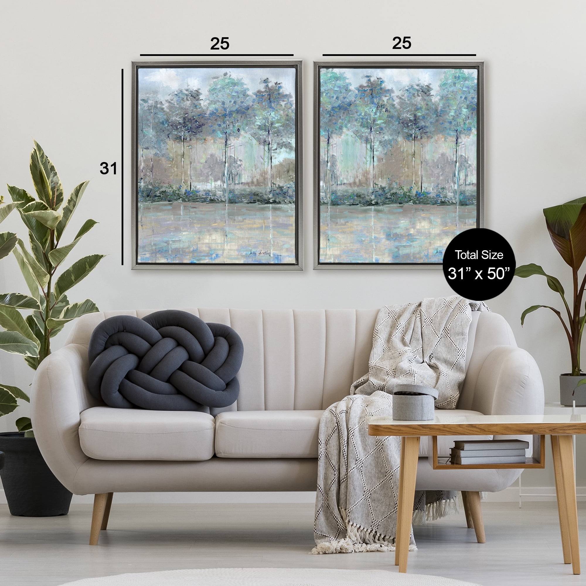 Stupell Industries Subdued Tree Landscape Impression 2 Piece Gray Framed Floater Canvas Set, design by Sally Swatland