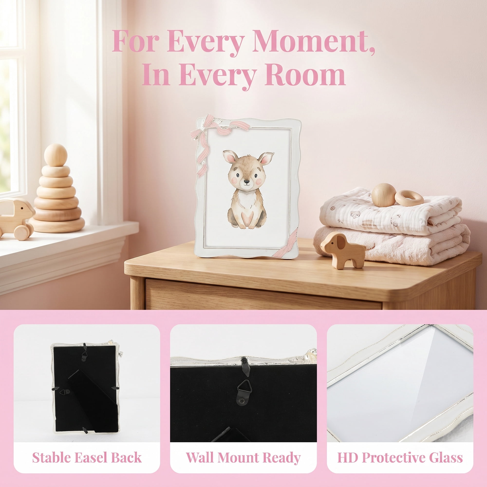 Unique Bargains Vintage Bowknot Metal Romantic Ribbon Accent Photo Frame Pink 5" x 7"