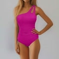 thumbnail image 4 of YTCAMLO Sleeveless One Shoulder Women's One Piece Swimsuit Trendy Solid Color Tummy Control Bathing Suits Full Coverage Cutout Swimwear, Hot Pink1 XXL, 4 of 5