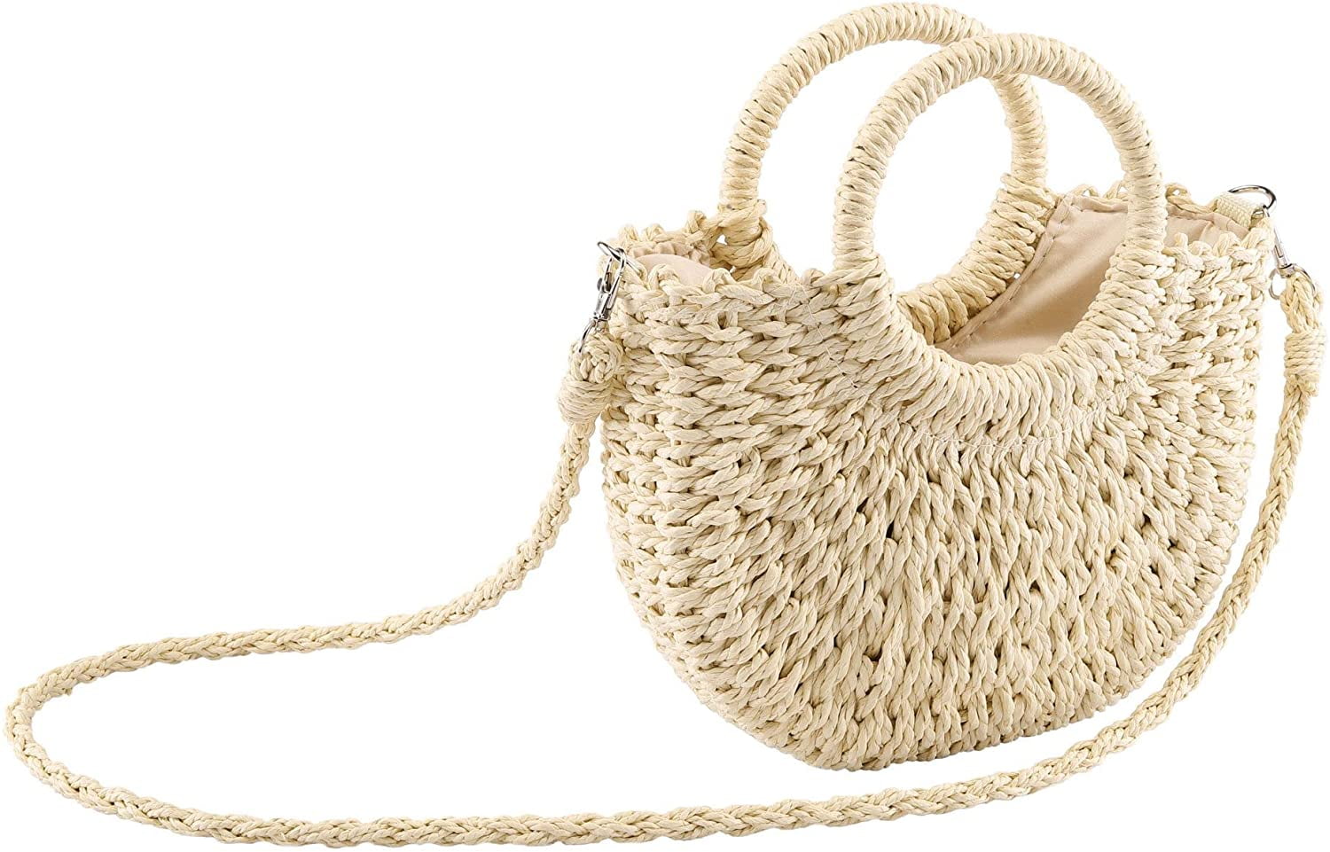 EROUGE Women Clutch Straw Lace Handbag Durable Hardwearing Attached With Hanging Strap White One Size 