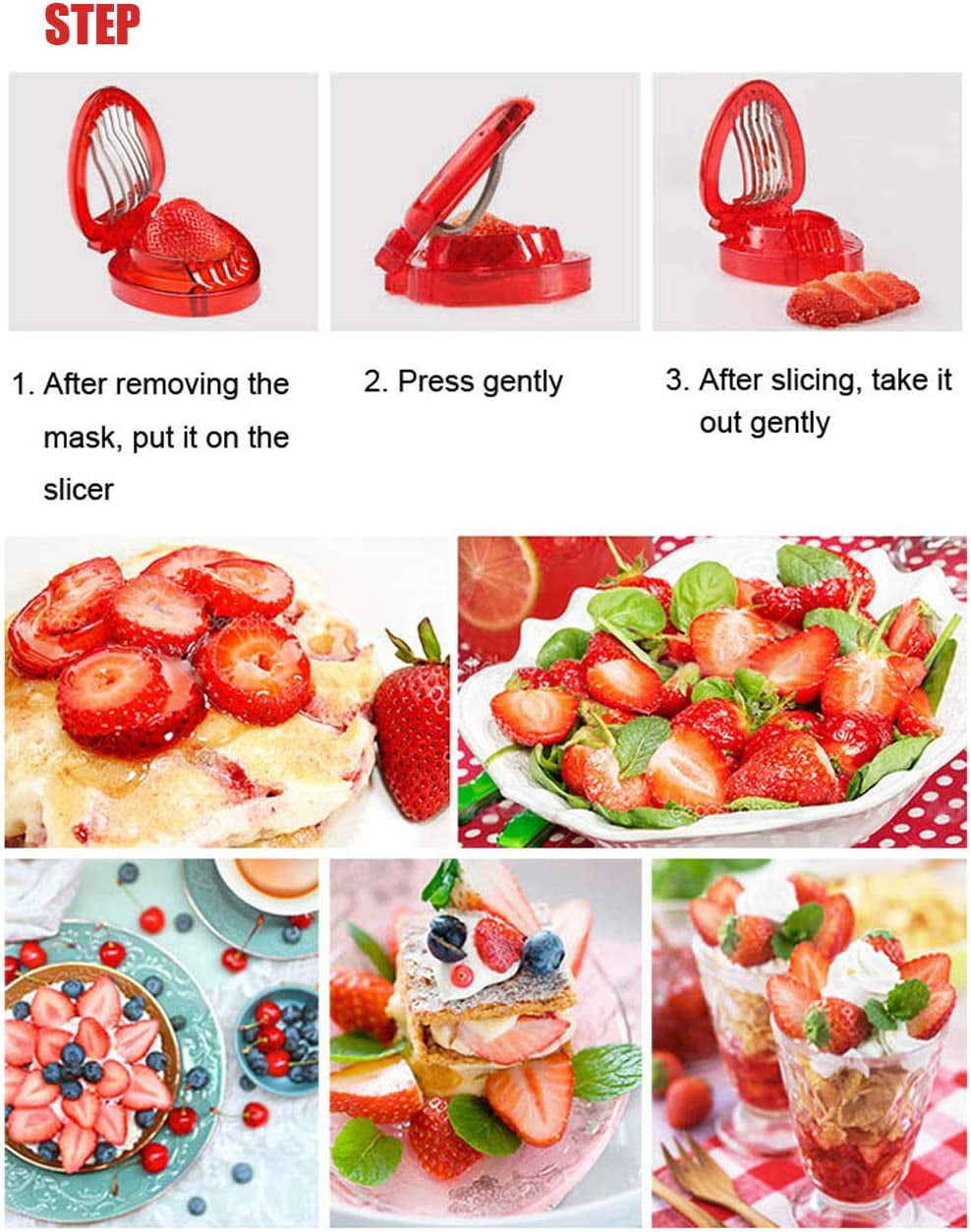 Grusce Strawberry Slicer Kitchen Gadget,Strawberry Accessories Fruit Slicer Cutter Set,Strawberry Slicer Kitchen Gadget Strawberry Scissors Fruit