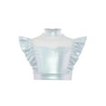 thumbnail image 3 of Hansber Kids Girls Ruffle Crop Tops Shiny Mesh Patchwork Hip Hop Street Dance Tops Performance Costume Silver 6, 3 of 5