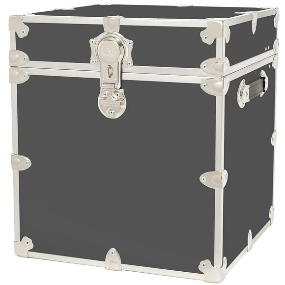 Rhino Trunk & Case Leather Embossed Vinyl Cube Trunk, College Chest, Home Storage, Dorm Seat, Lockable Student Footlocker, Strong Trunks, 1000+ Pounds Sitting Capacity 18"x18"x20" (Slate)