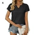 thumbnail image 4 of maskred Pleated Short Sleeve Splicing V Neck T-Shirt Commuting Basic Tops Female Shirts Daily Tees Work Vacation Black S, 4 of 6