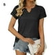 thumbnail image 2 of Camiseta de verano Minnieouse plisada manga corta empalme cuello en V mujer suelta ajuste fluido Negro S, 2 of 6
