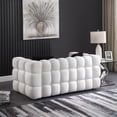 thumbnail image 4 of Boucle Loveseat Sofa with 2 Pillows, Modern Comfy 2 Seater Sofa Couch with Square Arms, Leisure Marshmallow Sofa for Living Room, Bedroom, Office, Apartment, White, 4 of 9