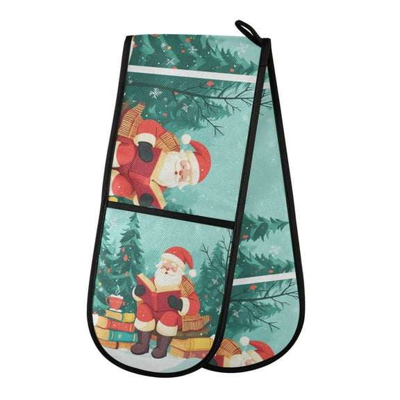 35" x7" Double Oven Mitt Heat Resistant Oven Gloves Withstands Up to 200°C for Kitchen Baking & BBQ Christmas-themed Design