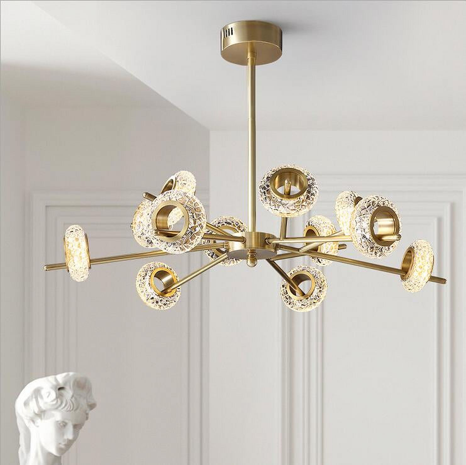 KPIBEST Mid Century Gold Sputnik Chandelier Large 12-Lights LED Chandelier Semi Flush Mount Ceiling Light Contemporary Round Dining Room Island Pendant Light Fixture