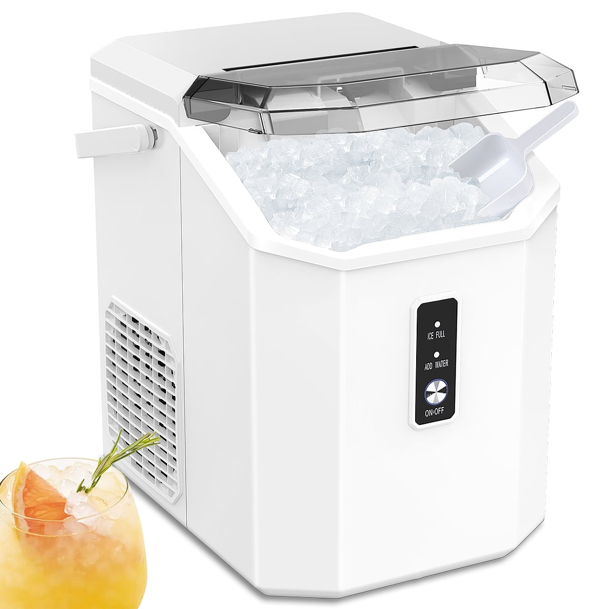 Kndko Nugget Ice Maker with Handle,33lbs/Day, Produce a Basket in 1.5 Hour,  Self-Cleaning, One-Click Design, Compact Ice Maker Nugget with Chewy Ice