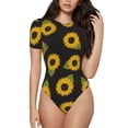 thumbnail image 1 of Balery Sunflowers Body de cuello redondo de manga corta para mujer Tops de manga corta Tops básicos-Medium, 1 of 7