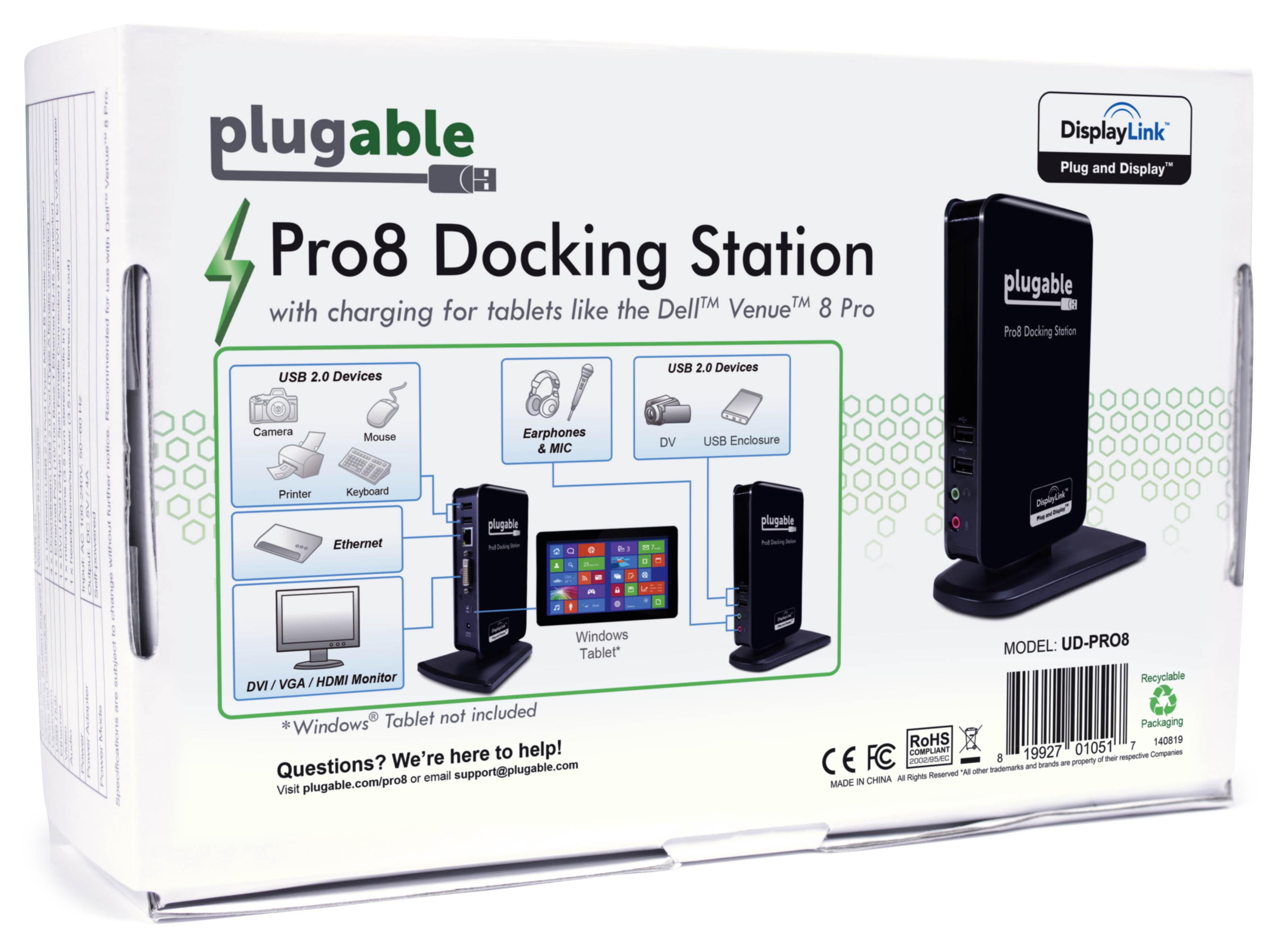 Plugable Pro8 Charging & USB Docking Station for Select Windows Tablets - Simultaneously Charges & Adds Extended Display Output, 3.5mm Audio In/Out, 10/100 Ethernet, and 4 2.0 USB Ports. - image 3 of 7