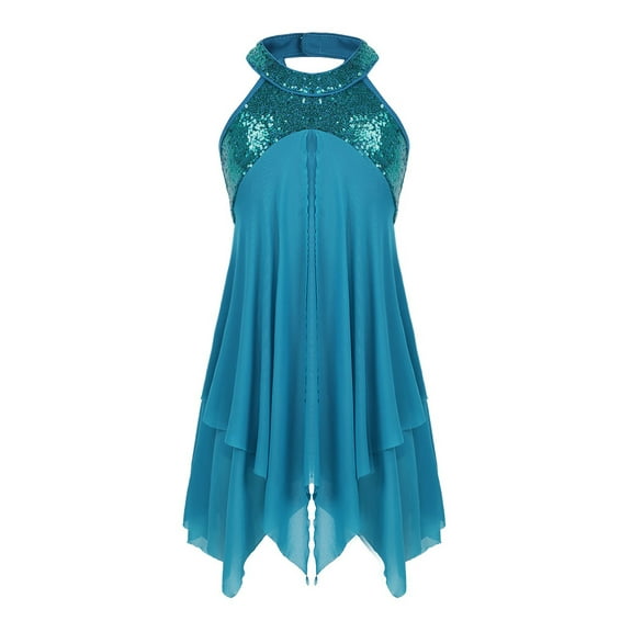 CHICTRY Girls Halter Glittery Lyrical Modern Dance Dress for Stage Performance