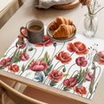 thumbnail image 3 of Red Flowers Placemats Set of 12 Watercolor Botanical Floral Herbs Leaves Place Mats Indoor Wipeable Table Mats Washable Cloth Dining Table Placemats for Kitchen Holiday Party Home Decor 13x19 Inch, 3 of 9