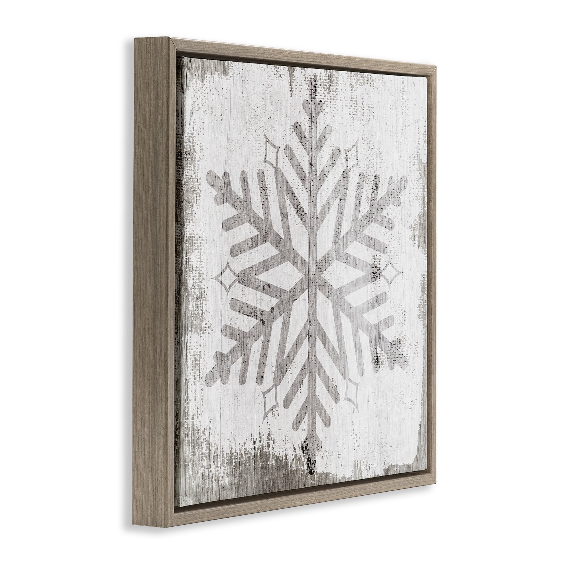 Stupell Industries Winter Nature Snowflake Shape Holiday Painting Brown Floater Framed Canvas Art Print Wall Art, 18 x 18