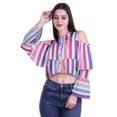 thumbnail image 2 of Moomaya Printed Casual Long Sleeve Tops Women Cold Shoulder Ruffle Sleeves Top, 2 of 4