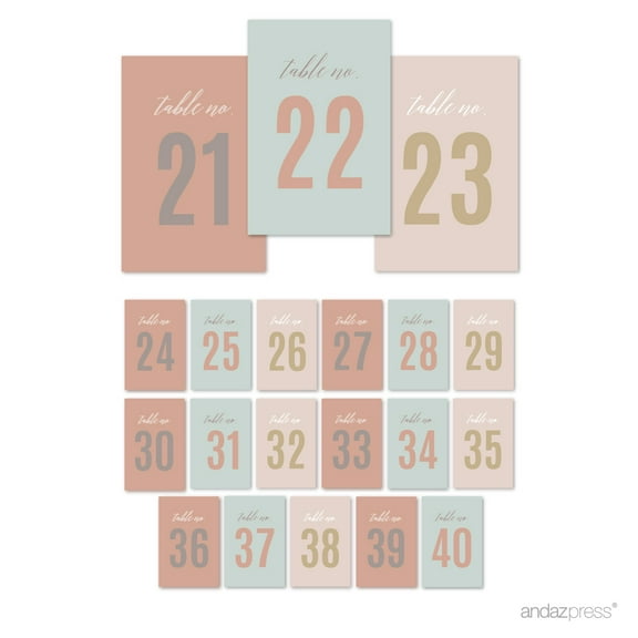 Signature Rustic Pastels Party, Table Numbers 21-40, 4x6-inch, 1-Set