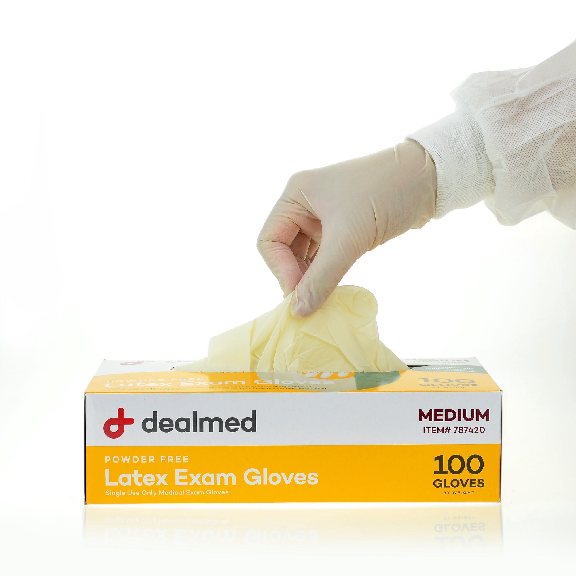 Dealmed Latex Exam Gloves, Non-Sterile, Powder Free, Medium, 100 Count, Pack of 10
