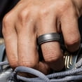 thumbnail image 3 of Silicone Wedding Rings for Men Breathable Airflow Inner Grooves - Step Edge Sleek Design Breathable Rubber Engagement Bands，Comfort Fit Ring - 8mm wide- 2mm Thick 4 Rings, 3 of 7