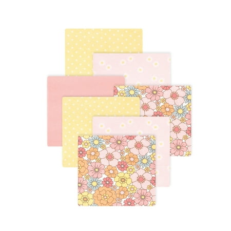 Little Treasure Hudson Baby Girls Cotton Poly Flannel Receiving Blankets 7-Pack, Pink Peace Love Flowers, 30x30 inches