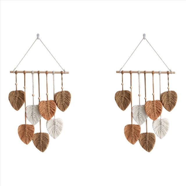 2X Hoja de Macramé para Colgar en la Pared HabitacióN , DecoracióN del Hogar, Tapiz de Pared EstéTico Tejido, DecoracióN de la Boda de la HabitacióN del Hogar, Color Caqui