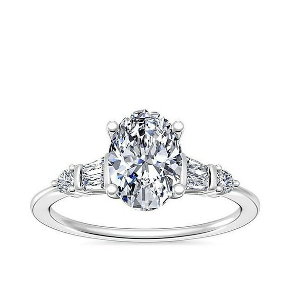 1.00 Ct Radiant Solitaire with Accents Oval Cut VS1 Natural Diamond Ring for Anniversary in Solid 14K White Gold Size 7