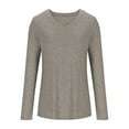 thumbnail image 3 of Fnooota V Neck Tops for Women, Casual Pullover Long Sleeve Spring Fall Shirts Khaki Size 3XL, 3 of 5