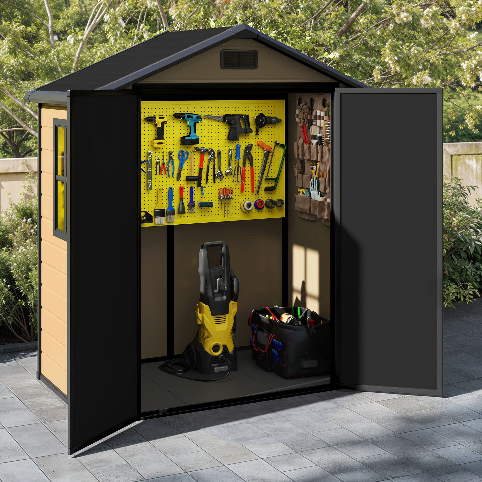 Uforic 6x4 FT Resin Storage Shed, Reinforced Floor, Lockable Door, Window & Vents, Waterproof for Garden Backyard Patio Lawn