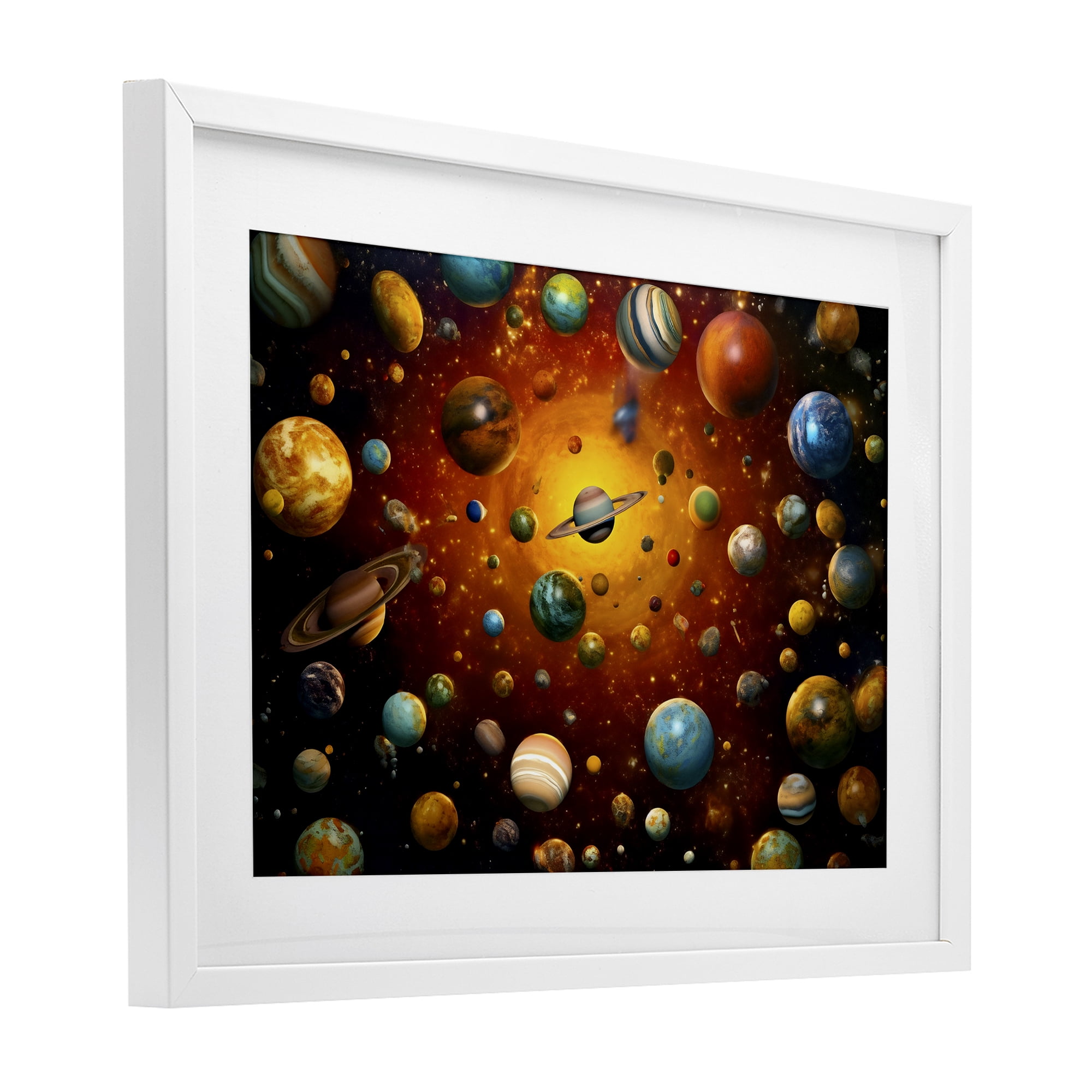Stupell Industries Cosmic Marbles Galaxy White Framed Print Under Glass, design by Ray Powers