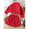 thumbnail image 3 of hirigin Kids Girls Shorts Set, Long Sleeve Lapel Collar Button Closure Blazer Jacket + Shorts + Belt, 3 of 9
