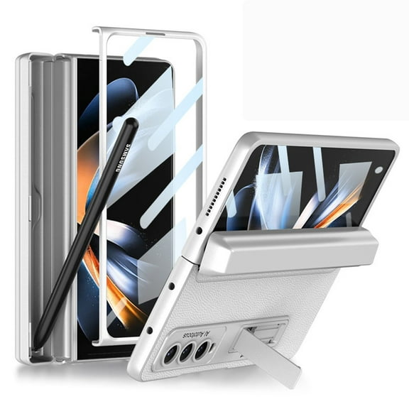 Case Compatible with Samsung Galaxy Z Fold 4 with Screen Protector Kickstand Full Protective Magnetic Hinge Case-Silver