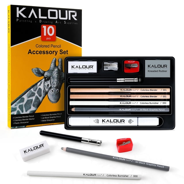 Kit de Accesorios KALOUR Lápices de Colores con Difuminadores, Gomas y Sacapuntas