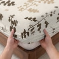 thumbnail image 3 of Twin Sze Fitted Sheet Set - Brown Beige Botanical 2 Piece Bedding Sets 16" Deep Pocket Fitted Sheet with 1 Pillowcase, Rustic Country Spring Floral Summer Leaf Brushed Microfiber Hotel Bed Sheets, 3 of 9