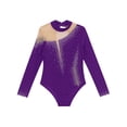 thumbnail image 6 of YiZYiF Kids Girls Sparkly Gymnastics Leotard Long Sleeve Figure Skating Tumbling Dance Bodysuit Top Purple 12, 6 of 7