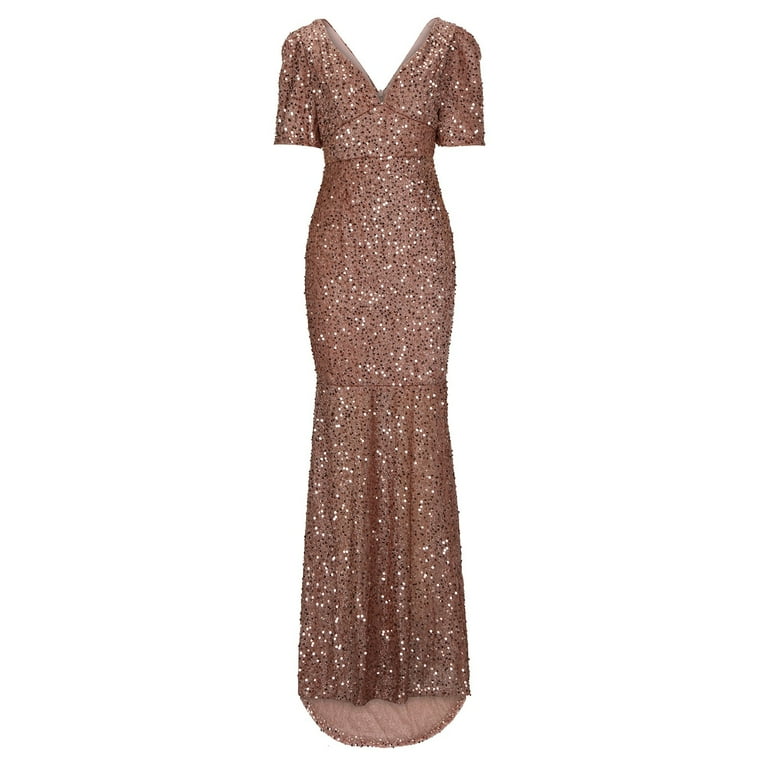 rose gold sequin dress nordstrom Rose Gold Sequined Knot Front Maxi Dress With Slits