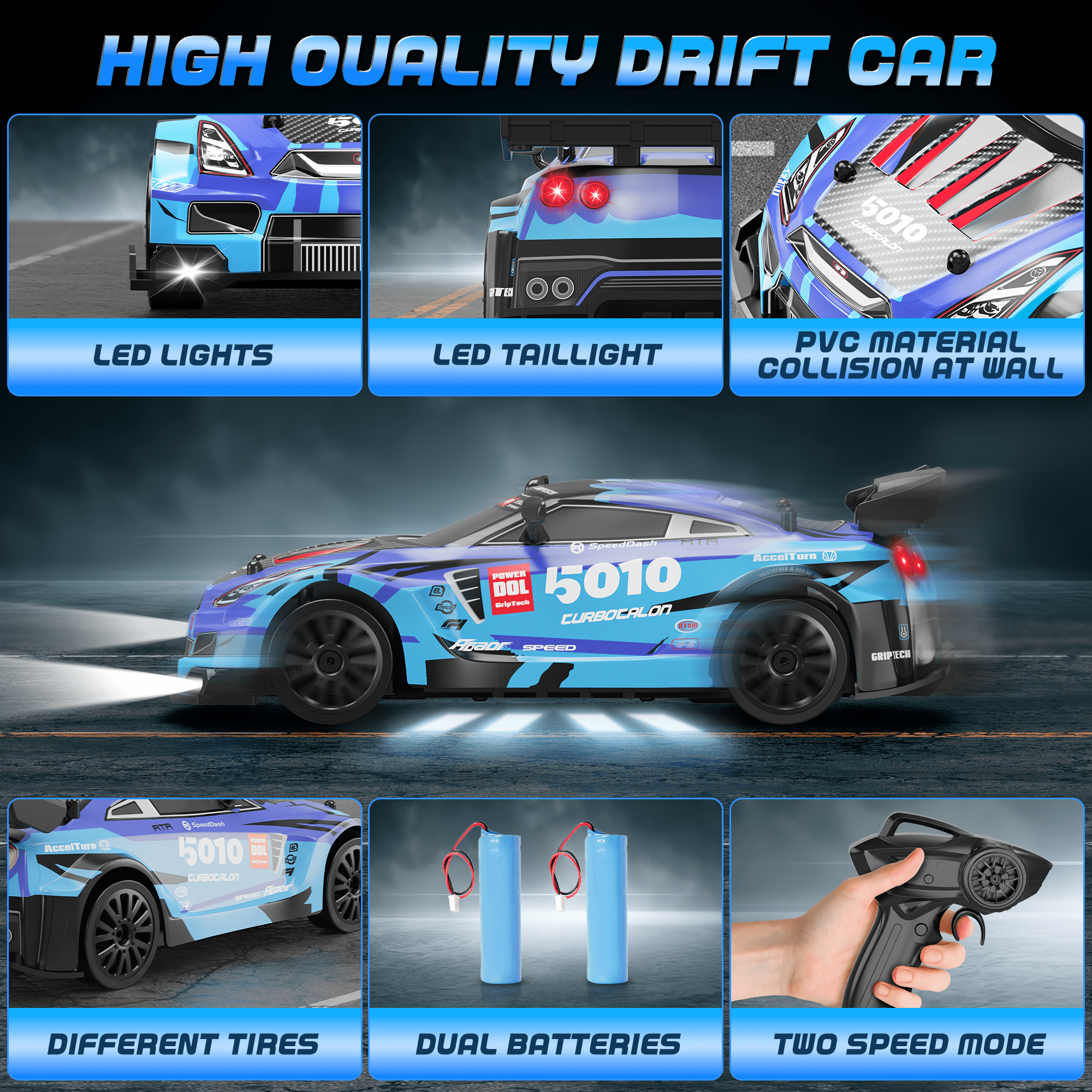 RC Drift Car Toys 8-12 Boys, UUGEE 2.4GHz Remote Control Cars with Lights, 20KM/H 4WD High Speed RC Vehicle Racing, Christmas Birthday Gifts for 6 10 12 Kids